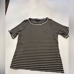 TOMMY HILFIGER LADIES CREWNECK T-SHIRT SHORT SLEEVE OLIVE GREEN/WHITE STRIPES XL